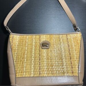 Vintage Aigner Tahiti Tan and Brown Woven Straw Shoulder Bag